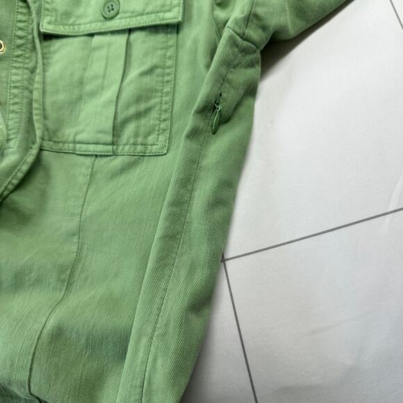 J. Crew Dress Womens Medium Green Harbor Drapey Cotton Lace Up Utility Collared - Picture 8 of 11